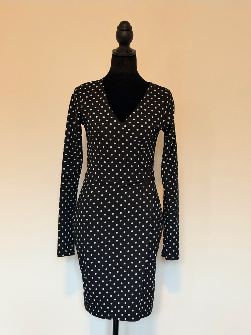 Rebel Sugar Black and White Polka Dot Long Sleeve Wrap Dress